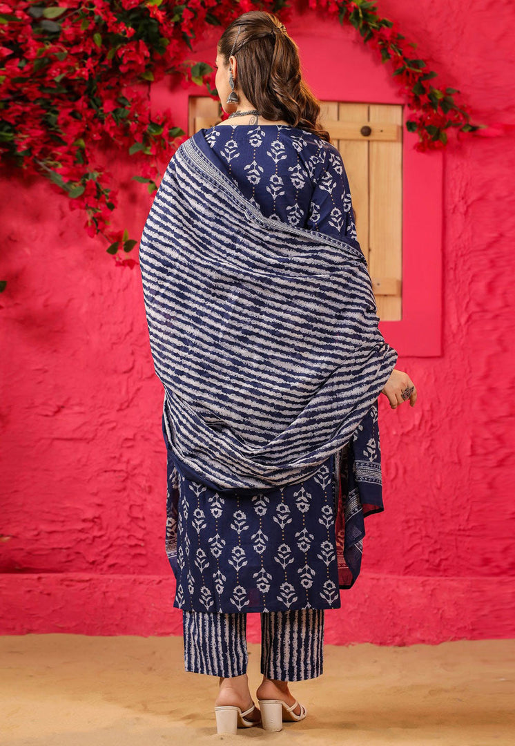 Navy Blue Chanderi Readymade Pakistani Suit