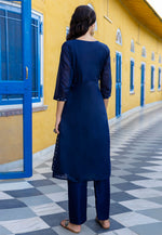 Load image into Gallery viewer, Navy Blue Chanderi Readymade Pant Style Suit
