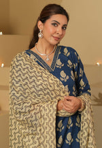 Load image into Gallery viewer, Navy Blue Chanderi Readymade Pant Style Suit
