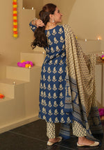 Load image into Gallery viewer, Navy Blue Chanderi Readymade Pant Style Suit
