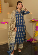 Load image into Gallery viewer, Navy Blue Chanderi Readymade Pant Style Suit
