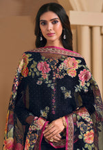 Load image into Gallery viewer, Navy Blue Chinon Chiffon Straight Suit
