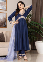 Load image into Gallery viewer, Navy Blue Chinon Readymade Anarkali Suit
