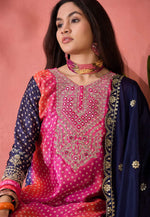 Load image into Gallery viewer, Navy Blue Chinon Silk Readymade Pant Style Suit
