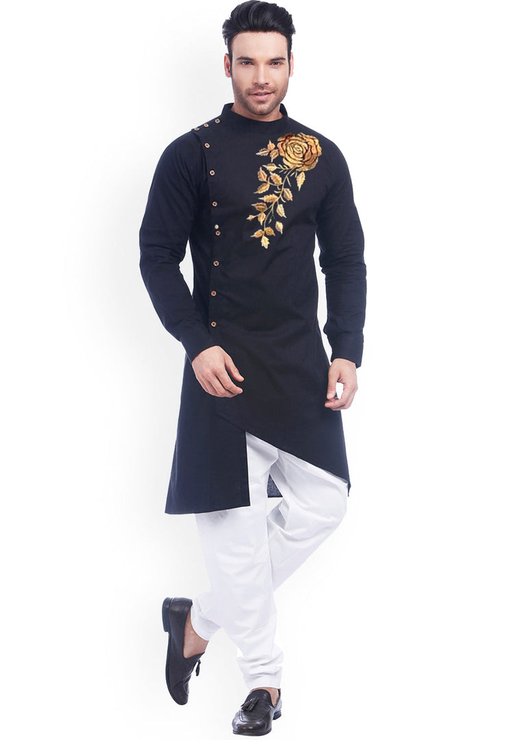 Navy Blue Cotton Indo Western Suit