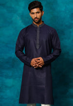 Load image into Gallery viewer, Navy Blue Cotton Kurta Pajama
