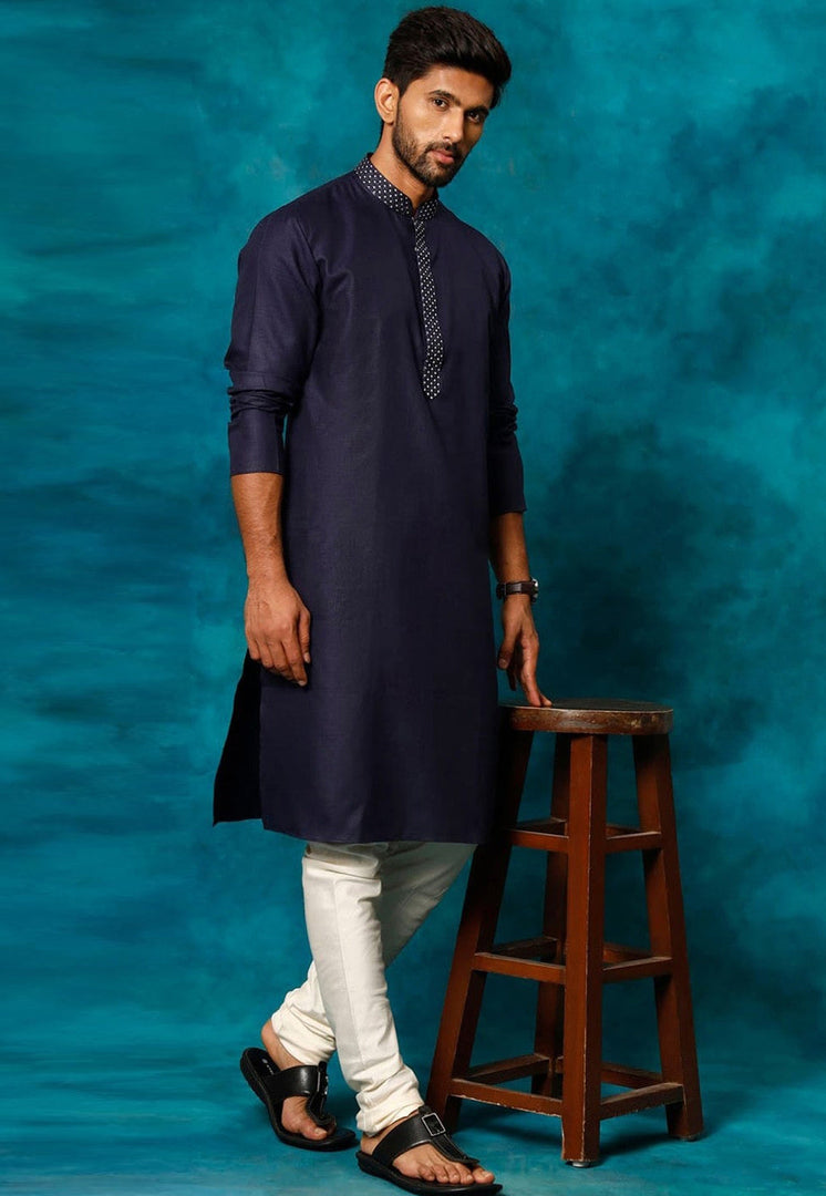 Navy Blue Cotton Kurta Pajama