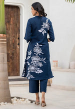 Load image into Gallery viewer, Navy Blue Cotton Kurta Set With Palazzo
