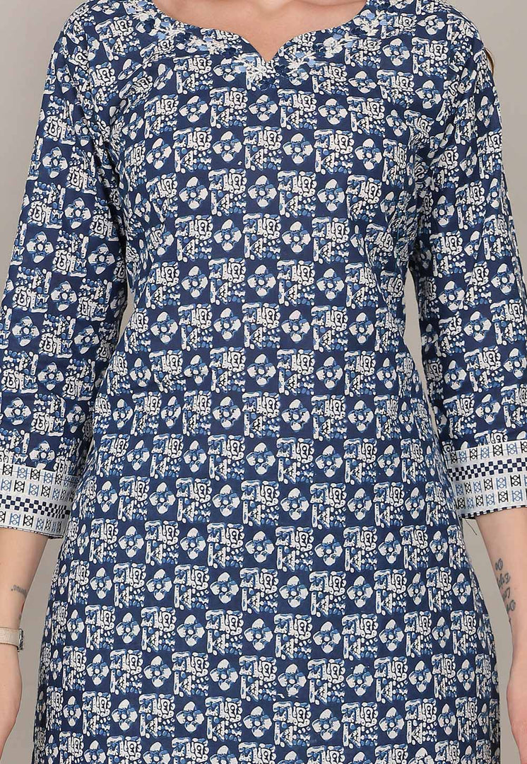 Navy Blue Cotton Kurta Set With Pant