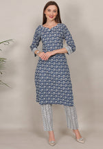 Load image into Gallery viewer, Navy Blue Cotton Kurta Set With Pant
