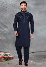 Load image into Gallery viewer, Navy Blue Cotton Pathani Suit
