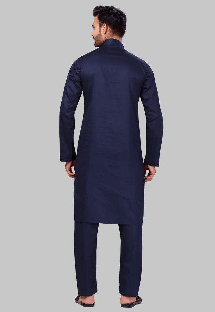 Navy Blue Cotton Pathani Suit