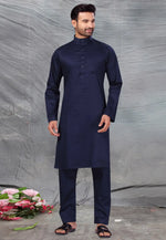 Load image into Gallery viewer, Navy Blue Cotton Pathani Suit
