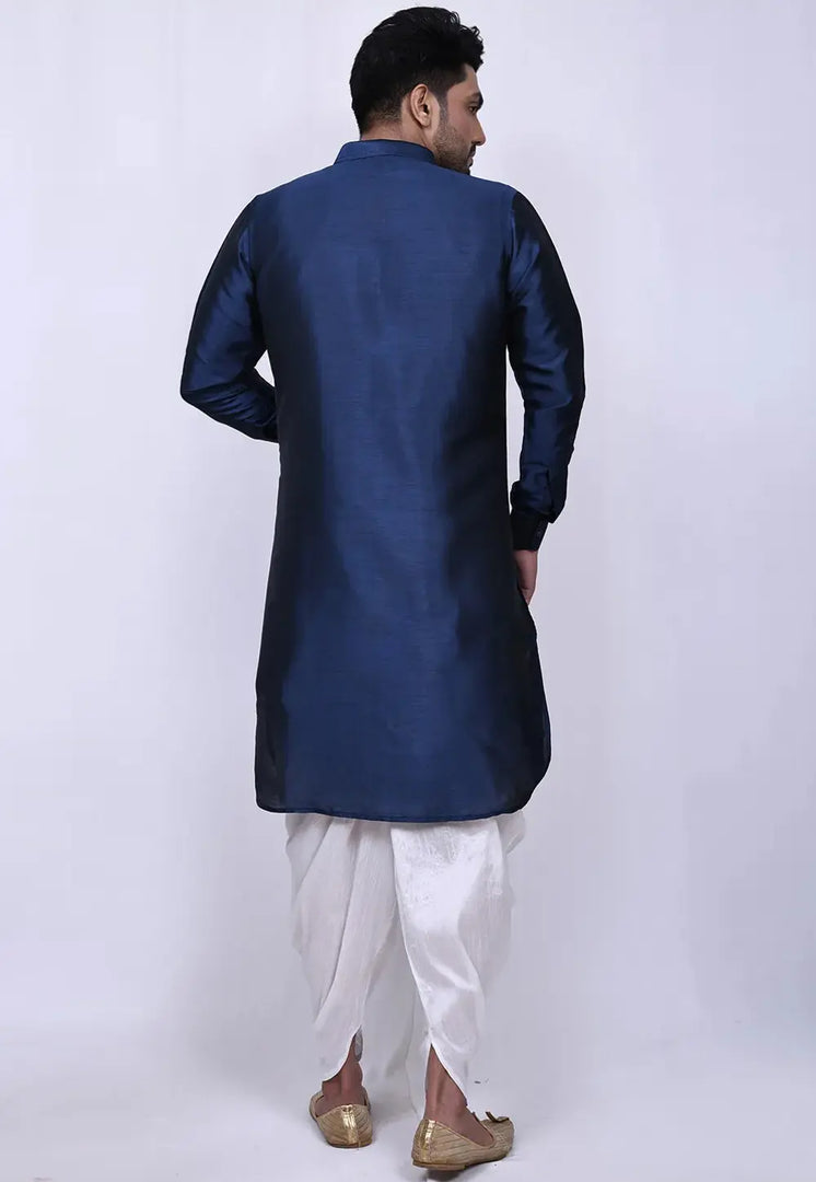 Navy Blue Cotton Pathani Suit