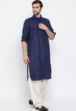 Load image into Gallery viewer, Navy Blue Cotton Pathani Suit
