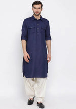 Load image into Gallery viewer, Navy Blue Cotton Pathani Suit
