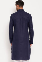 Load image into Gallery viewer, Navy Blue Cotton Pathani Suit
