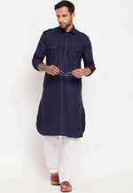 Load image into Gallery viewer, Navy Blue Cotton Pathani Suit
