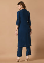 Load image into Gallery viewer, Navy Blue Cotton Rayon Kurta Set With Pent

