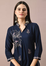 Load image into Gallery viewer, Navy Blue Cotton Rayon Kurta Set With Pent
