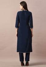 Load image into Gallery viewer, Navy Blue Cotton Rayon Kurta Set With Pent
