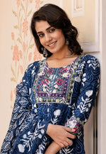 Load image into Gallery viewer, Navy Blue Cotton Readymade Anarkali Suit
