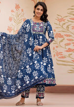 Load image into Gallery viewer, Navy Blue Cotton Readymade Anarkali Suit
