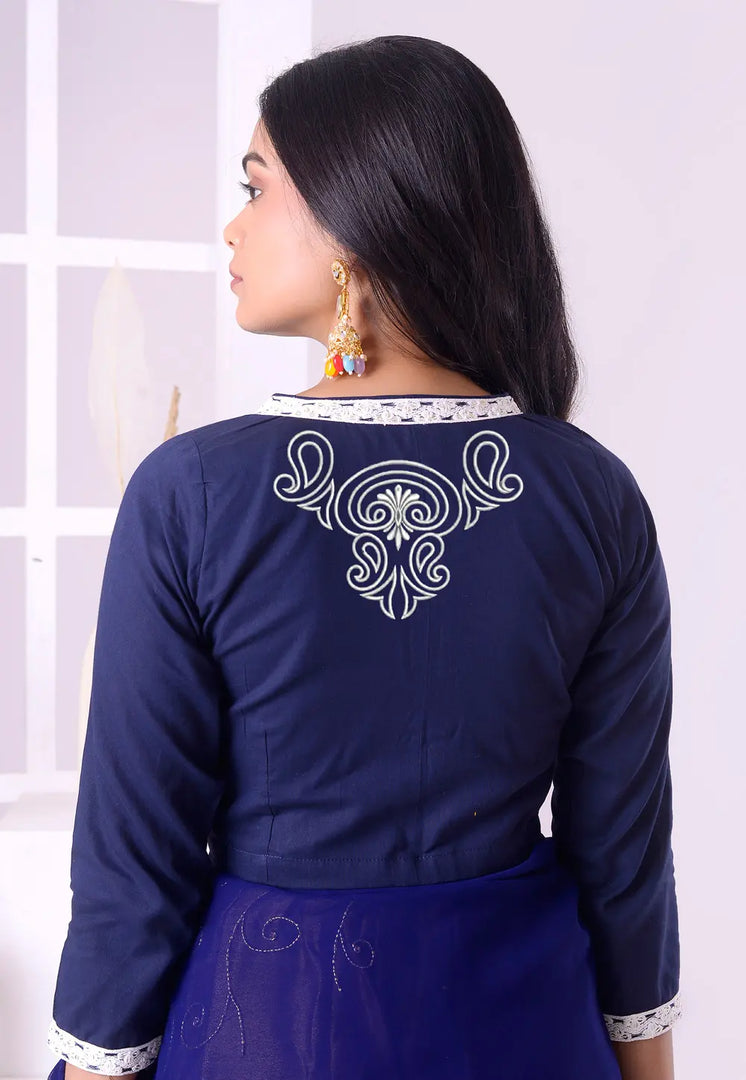 Navy Blue Cotton Readymade Blouse
