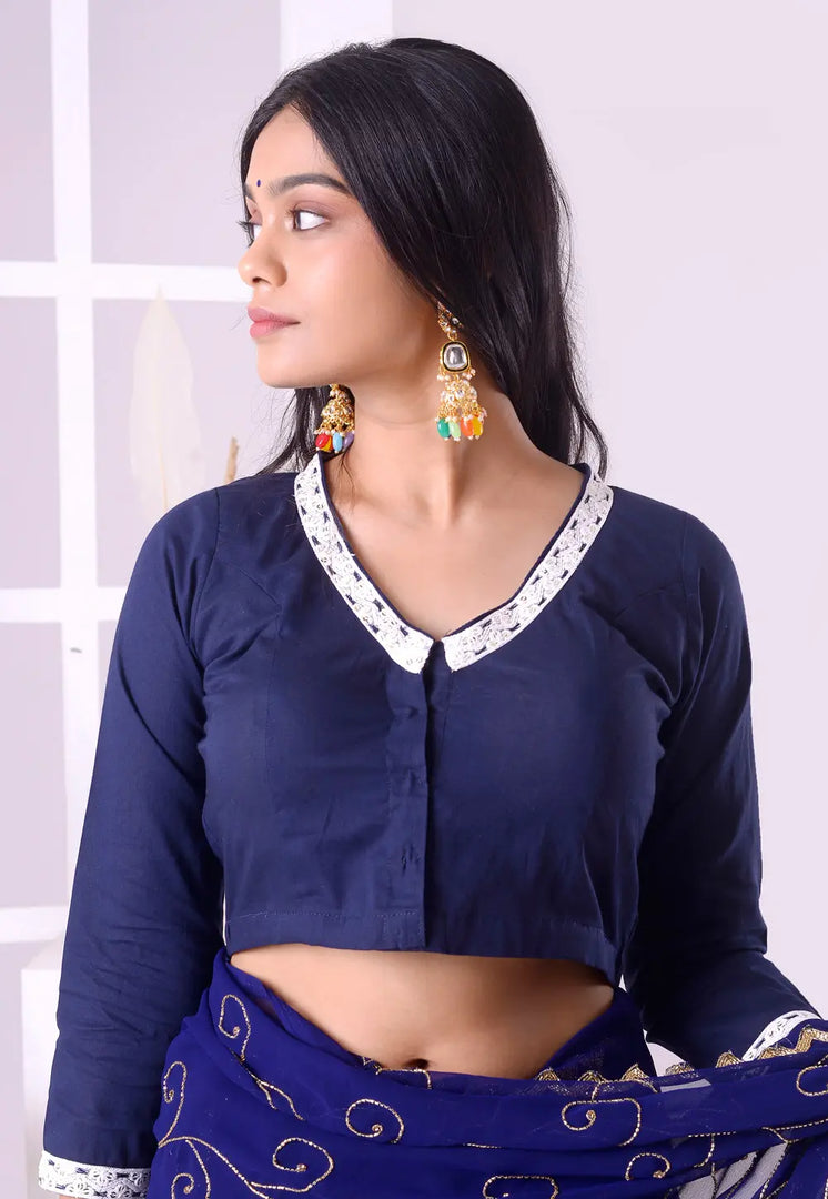 Navy Blue Cotton Readymade Blouse