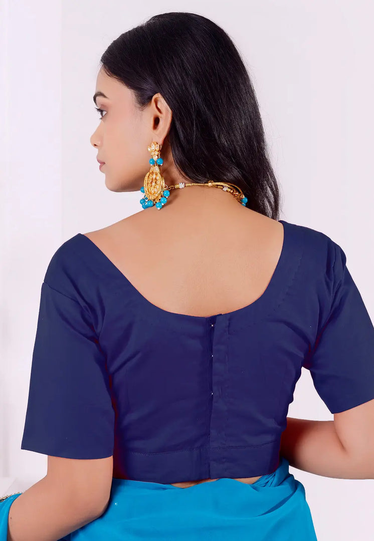 Navy Blue Cotton Readymade Blouse