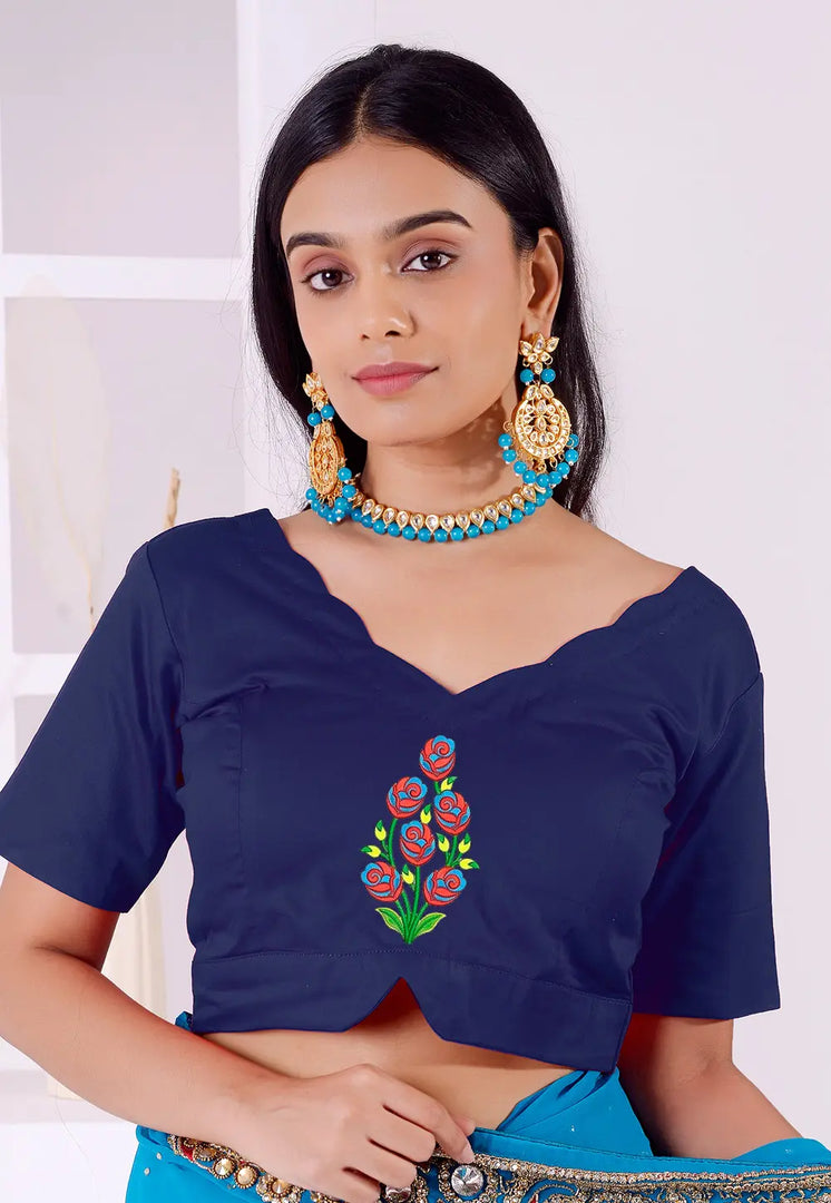 Navy Blue Cotton Readymade Blouse