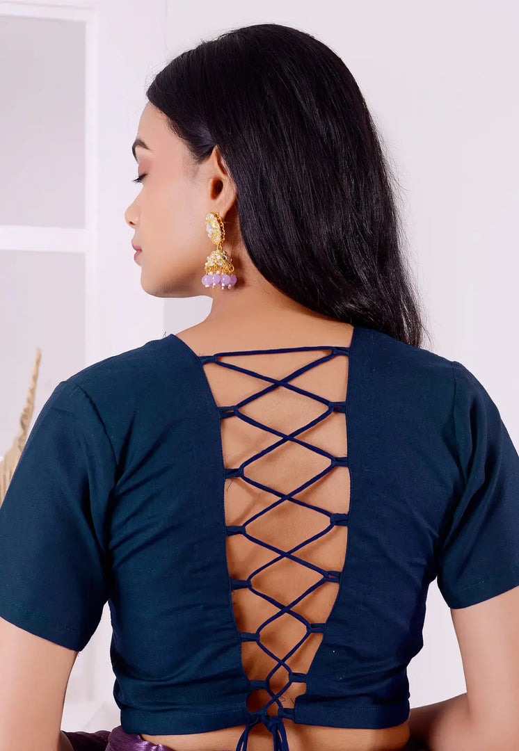 Navy Blue Cotton Readymade Blouse