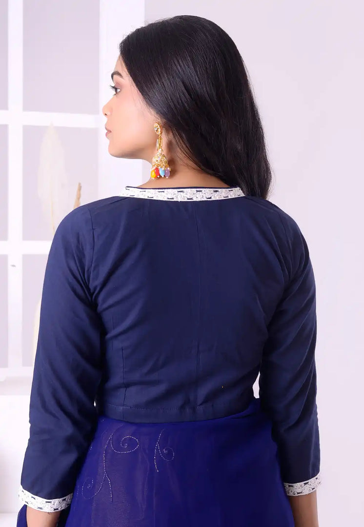 Navy Blue Cotton Readymade Blouse