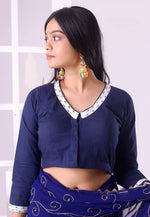 Load image into Gallery viewer, Navy Blue Cotton Readymade Blouse
