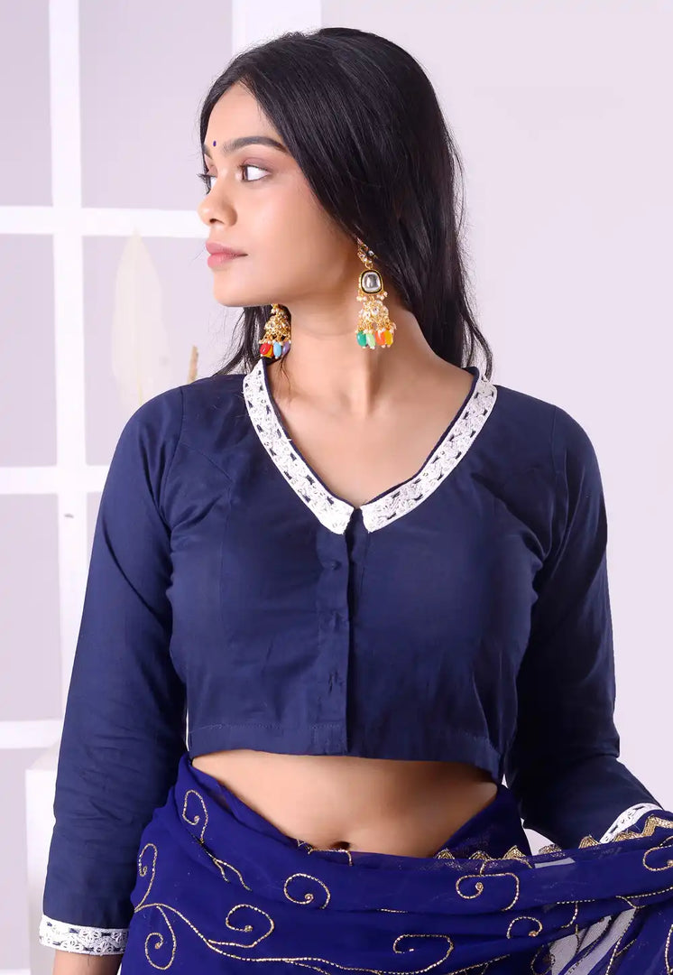 Navy Blue Cotton Readymade Blouse