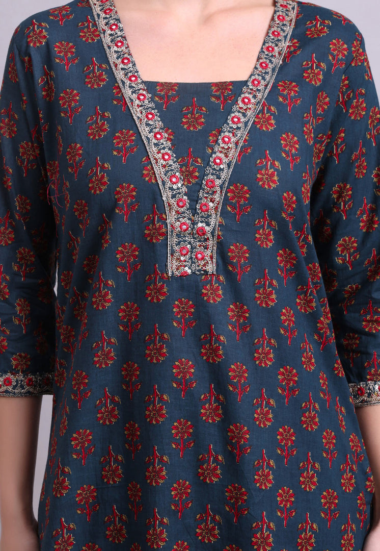 Navy Blue Cotton Readymade Pakistani Suit