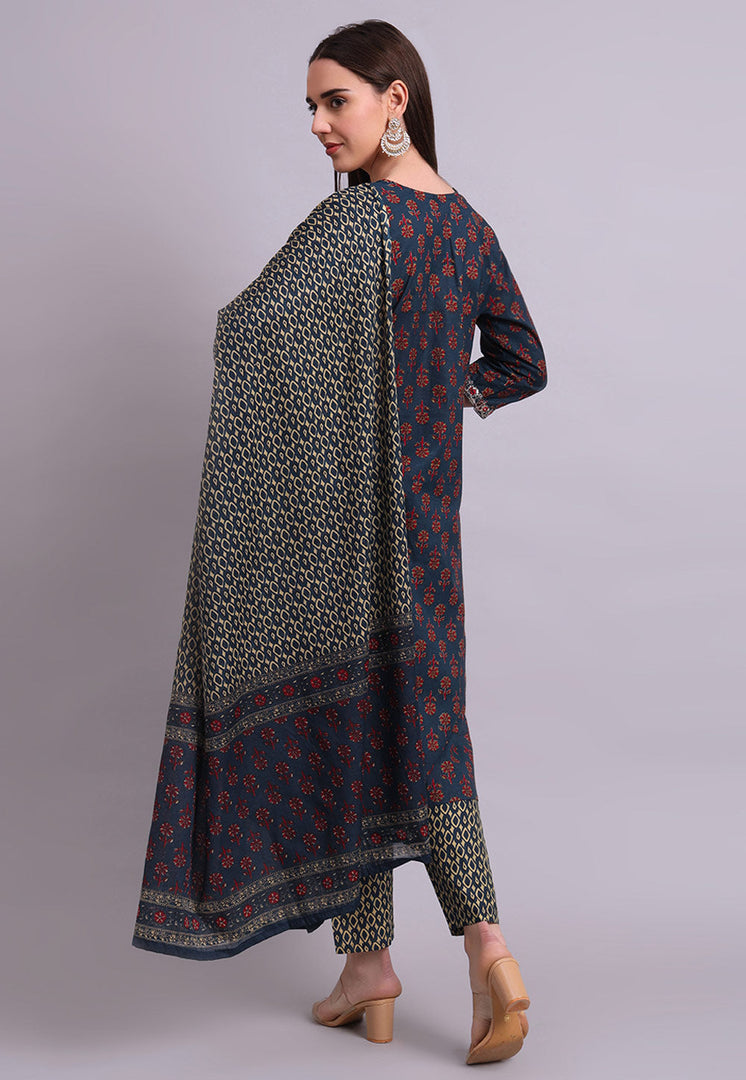 Navy Blue Cotton Readymade Pakistani Suit