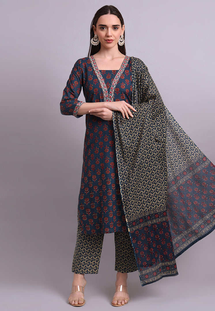Navy Blue Cotton Readymade Pakistani Suit