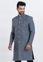Load image into Gallery viewer, Navy Blue Cotton Silk Indo Western Suit
