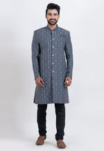 Load image into Gallery viewer, Navy Blue Cotton Silk Indo Western Suit
