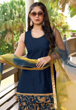 Load image into Gallery viewer, Navy Blue Cotton Silk Readymade Gharara Suit

