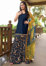 Load image into Gallery viewer, Navy Blue Cotton Silk Readymade Gharara Suit
