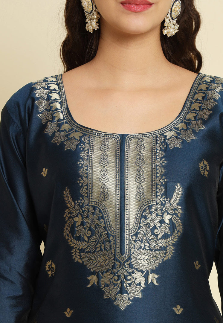 Navy Blue Cotton Silk Readymade Pakistani Suit