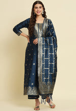 Load image into Gallery viewer, Navy Blue Cotton Silk Readymade Pakistani Suit
