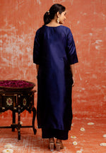 Load image into Gallery viewer, Navy Blue Cotton Silk Readymade Pant Style Suit
