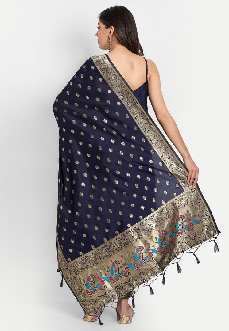 Navy Blue Cotton Silk Readymade Pant Style Suit