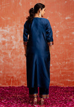 Load image into Gallery viewer, Navy Blue Cotton Silk Readymade Pant Style Suit
