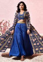 Load image into Gallery viewer, Navy Blue Crepe Jacket Style Suit

