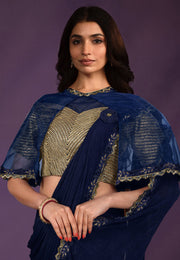 Navy Blue Crepe Lehenga Saree