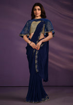 Load image into Gallery viewer, Navy Blue Crepe Lehenga Saree
